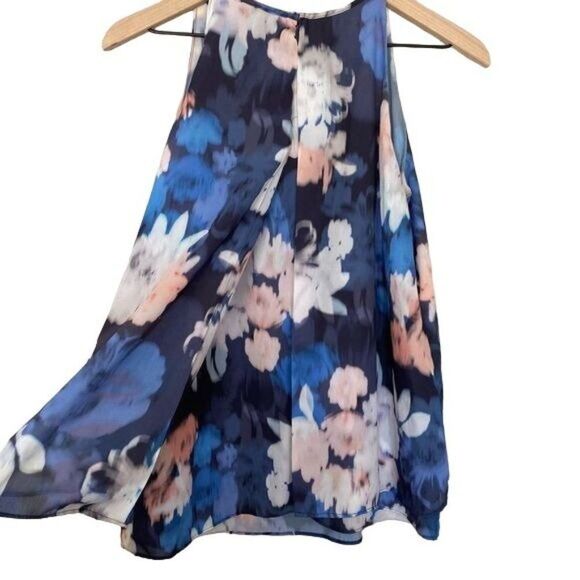 Saint Tropez West Small Watercolor Floral Tank Top Flowy Dressy Sleeveless Top - Picture 5 of 8